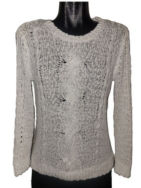 Relax Tommy Bahama Women's White Open Cable Knit Cotton Sweater Size L